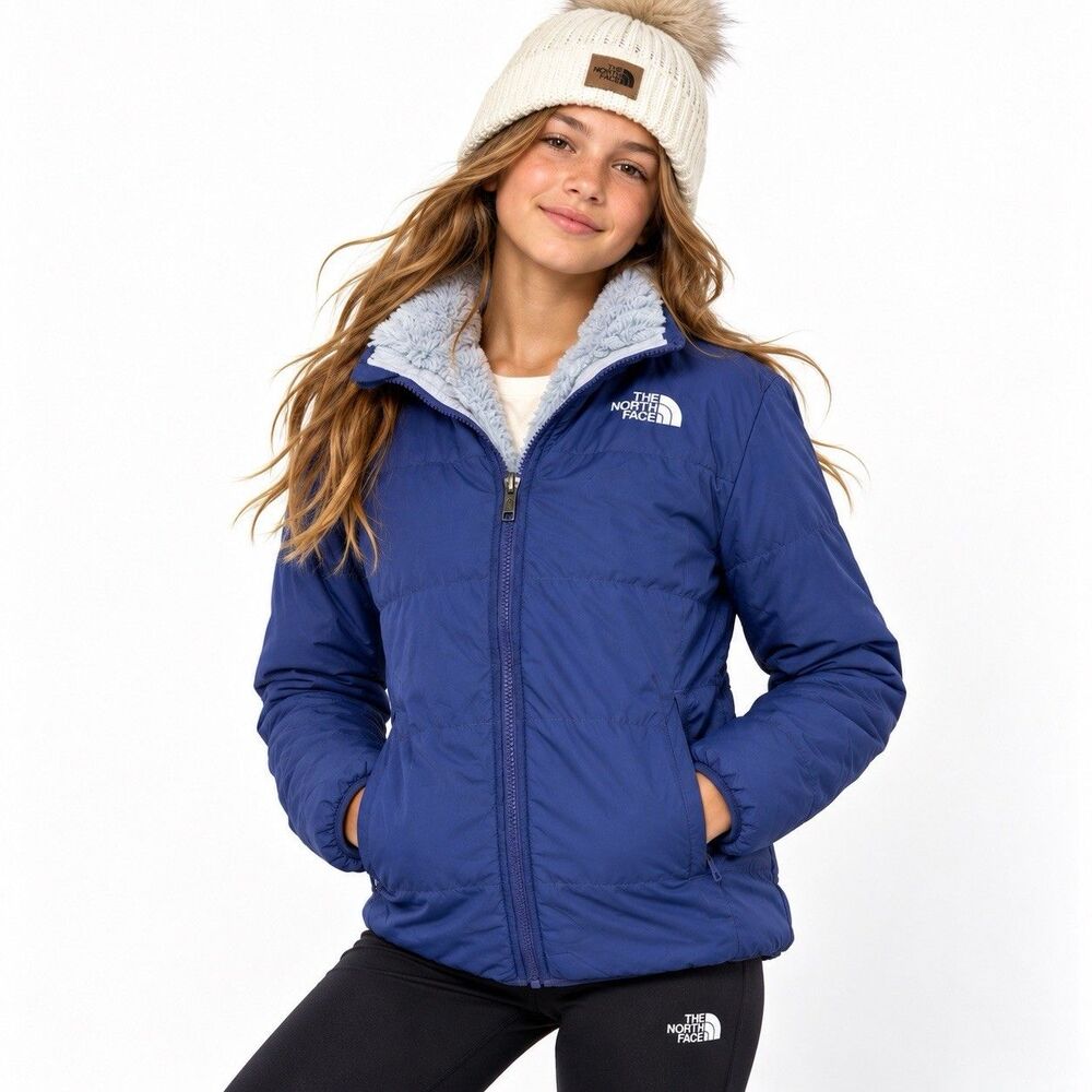 The North Face Reversible Mossbud Swirl Jacket Girls L 12 Purple Insulated